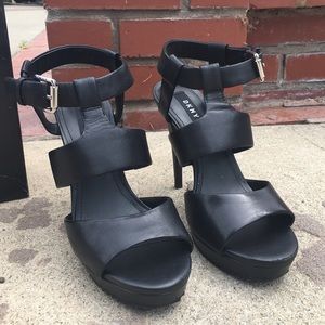 Black strappy DKNY heels. Worn only once!